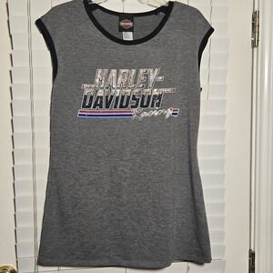 Harley Davidson Racing Womens Shirt Sleeveless Bedazzled XL Riding Motorcycle